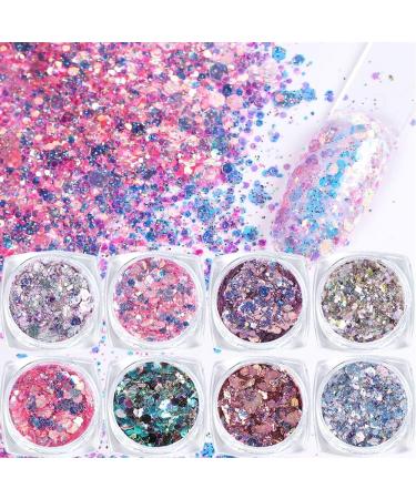 Laza 8 Colors Holographic Chunky Glitter - Iridescent Mermaid Sparkle for Acrylic Nails & Resin Decoration - Pink Purple - Buy Online on GoSupps.com