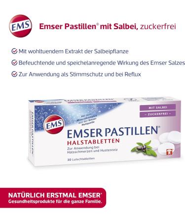 Emser Pastilles Half Tablets with Sage - Sugar-Free Sore Throat Relief & Cough Suppressant - 30 Pieces - Buy Online on GoSupps.com