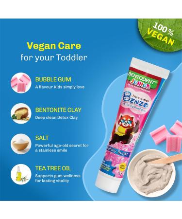 Bentodent Kids Fluoride Free Toothpaste - Natural Bentonite Clay for Fresh Breath & Gentle Whitening - Vegan SLS Free Bubble Gum Flavor 3.52oz - Buy Online on GoSupps.com