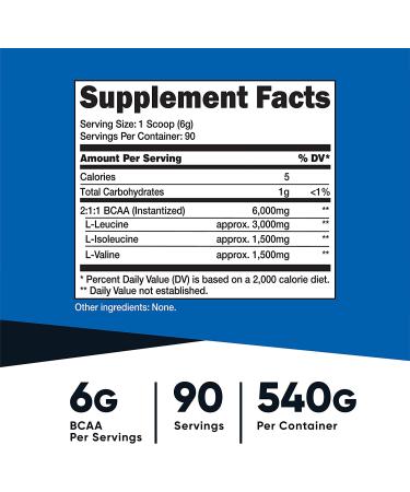 Nutricost BCAA Powder 2:1:1 (Unflavored) 90 Servings - Branched Chain Amino Acids Unflavored 90 Serv - Buy Online on GoSupps.com