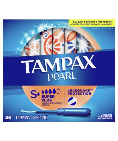 Tampax Pearl Plastic Tampons Super Plus Absorbency Unscented 36 Count - Pack of 2 (72 Total Count) 72 Tampons
