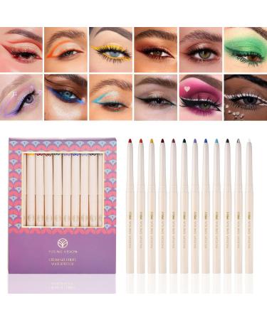 Eye Liner Pencils Set | for Women Eye Makeup Eyeliner 12 Colors - Retractable Eye Liner Soft Natural 12-Hour Long Lasting Ultra Fine Waterproof Liner Sritob