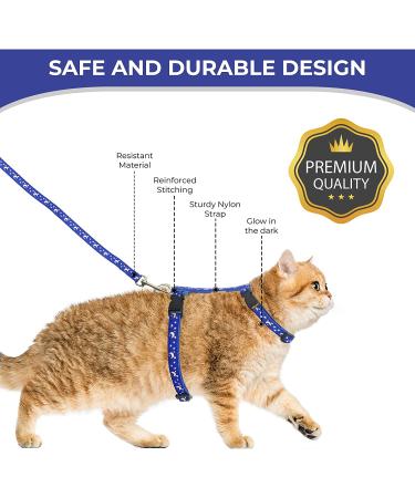Cat Harness with Leash 3-Pack - Stars Moon Paw Heart Design - Escape Proof - for Walking Small Medium Large Cats - Black Red Blue - Adjustable & Safe - Set of 3 - Buy Online on GoSupps.com
