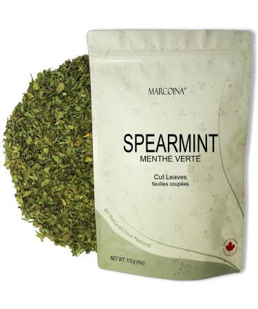 Pure Spearmint Leaves Herbal Loose Tea by Marcoina - Cut Leaves 113g in Resealable bag Caffeine-Free from USA - Perfect for Hot Brews - Known as Mentha spicata - 4oz. Spearmint Cut Leaves 113-g. / 4-oz.