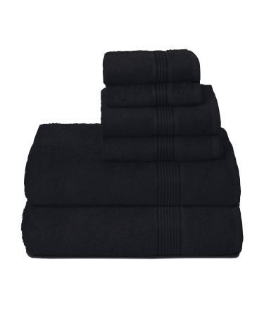 Belizzi Home Ultra Soft 6 Pack Cotton Towel Set, Contains 2 Bath Towels 28x55 inch, 2 Hand Towels 16x24 inch & 2 Wash Coths 12x12 inch, Ideal for Everyday use, Compact & Lightweight - Black
