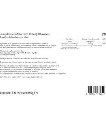 Jarrow Formulas Methyl Folate (5-MTHF) 1000mcg Vegan Capsules - Lab Tested, Gluten-Free, Vegetarian, Non-GMO - Folic Acid Supplement - Buy Online on GoSupps.com