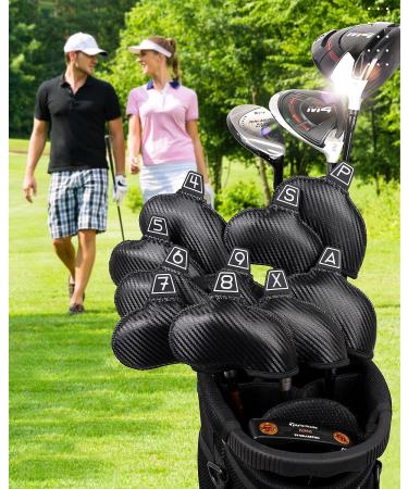 10pcs Black Leather Iron Golf Head Club Set Covers for Callaway, Taylormade, Ping, Cobra - RH and LH Compatible - Buy Online on GoSupps.com