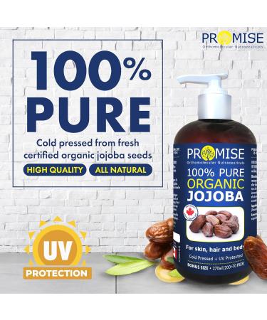 270ml (9oz) ORGANIC JOJOBA Oil 100% Pure Moisturizing Oil skin hair and body Unrefined Hexane Free Natural Cold Pressed + UV Protected Carrier Oil Certified Organic Made in Canada (270ml) 270 ml (Pack of 1) - Buy Online on GoSupps.com