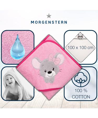 Morgenstern Hooded Baby Towel - 100x100 cm Cotton Oeko-TEX Mouse Pink | Soft & Safe Bath Towel for Kids - Buy Online on GoSupps.com