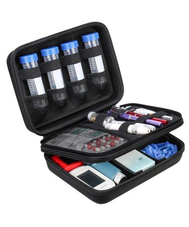 Canboc Diabetic Supplies Travel Case Carrying Organizer for Glucose Meter Blood Sugar Test Strips Lancets Lancing Device Insulin Pens Alcohol Wipe and Other Diabetes Care Accessories Black
