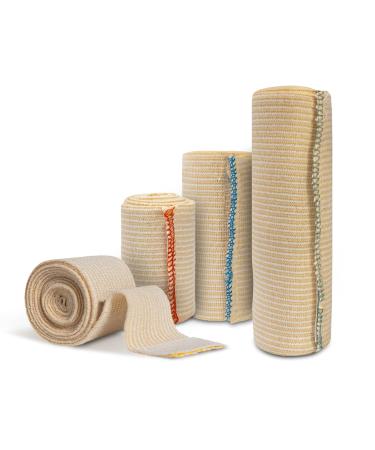 Elastic Bandages Cotton Latex Free Compression Bandage with Hook and Loop Closure - Premium Elastic Bandage with Self Closures t (2" 3" 4" 6" x 5yd) 4-Pack