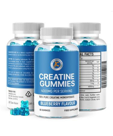 Creatine Gummies 4000mg for Men & Women - 60 Gummies - Pure Creatine Monohydrate - Blueberry Flavour Vegans & Vegetarians