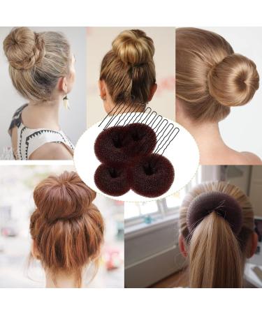 Hair Donut Bun Maker Set - 4 Pcs with 10 Hair Pins | 2 Size Bun Shaper Set for Chignon Hair Style - Brown - Buy Online on GoSupps.com