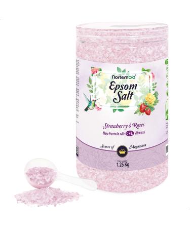 Nortembio Epsom salt 1.25 kg. New type of roses and strawberries.Hydrated with vitamin C and E. swimming salt and body care.E-book inclusive.Strawberries and roses