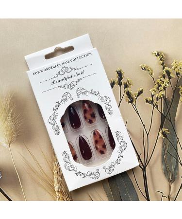 Shop Fall Press On Nails - Almond Fake Nails in Dark Brown with Designs | 24PCS Glossy Acrylic Nails for Women & Girls - Buy Online on GoSupps.com