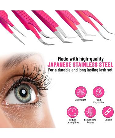 Diva Lashes 5 Pack Eyelash Extension Tweezers Kit - Anti-Slip Fiber Tip, Japanese Stainless Steel - Ombre - Buy Online on GoSupps.com