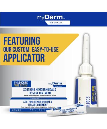 Myderm Medical 5% Lidocaine Hemorrhoidal Ointment - Maximum Strength 1oz Tube - USA Made for Hemorrhoid Relief - Buy Online on GoSupps.com