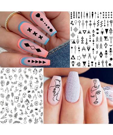 6 Sheets Snake Heart Moon Star Nail Art Sticker Decals for Women DIY Manicure - Geometric Triangle Arrow Nail Decals - Buy Online on GoSupps.com