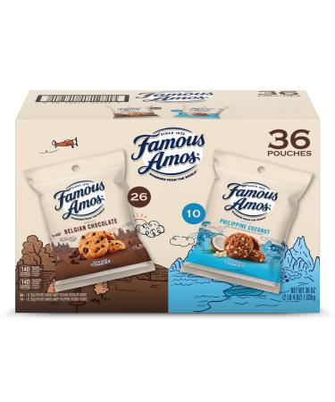 Famous Amos Wonders of the World Belgian Chocolate Chip and Philippine Coconut Cookies | Cookies Variety Pack Individually Wrapped Snacks 36 Count (Pack of 1) Assorted 36 Count (Pack of 1)