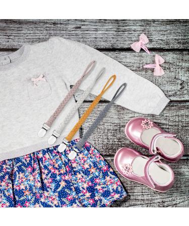 Sugee Braided Pacifier Clip Leash Set for Baby Boys and Girls - 4 Pack Grey Soothie Binky Holder - Buy Online on GoSupps.com