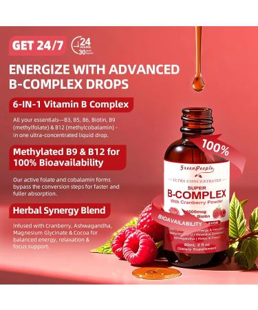 GREENPEOPLE Vitamin Methylated B Complex | Methyl B12 + L-Methyl Folate | Support Energy Metabolic Immunity & Cognitive | 6 Super B Complex w/Mg Ashwagandha & L Theanine for Women -Vegan 2fl 2 Pack Raspberry 2 Fl Oz (Pac  - Buy Online on GoSupps.com