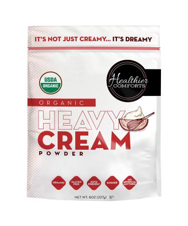 Healthier Comforts Organic Heavy Cream Powder (72% Butterfat) | Certified USDA Organic | Kosher | Gluten Free, Non-GMO, Keto Friendly, Free of Antibiotics & Hormones (rBGH or rBST) | Made in USA 8 oz. 8 Ounce (Pack of 1)