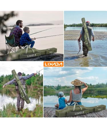 Lixada Portable Folding Fishing Rod Case - 130cm Army Green | Fishing Pole Storage Bag & Organizer - Buy Online on GoSupps.com
