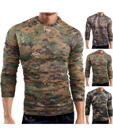 JSPOYOU Men's Camouflage Long Sleeve Athletic Shirt - Green | Slim Fit Vintage Camo T-Shirt for Fitness & Military Crewneck - Dry Cool Top - Buy Online on GoSupps.com