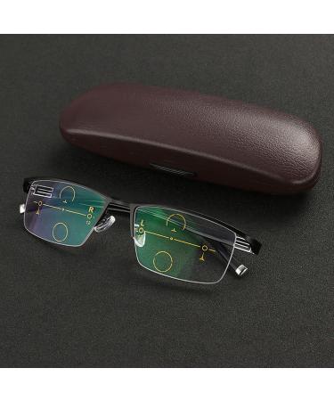 Buy Stylish Anti-Blue Progressive Reading Glasses +3.0 | UV Protection Dual-Fair Half Frames in Brown - International Shipping - Buy Online on GoSupps.com
