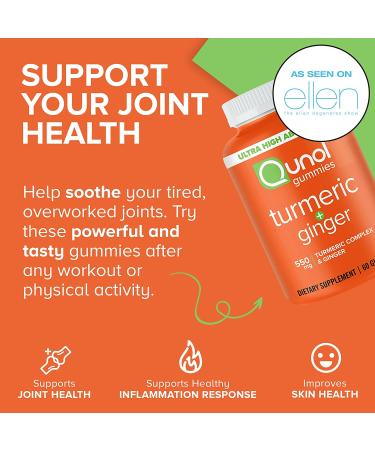 Turmeric and Ginger Gummies | Qunol Vegan Joint Support Supplement | Ultra High Absorption | 1 Month Supply 60ct Gummies - Buy Online on GoSupps.com