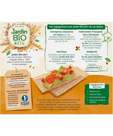 Jardin BiO tic Crunchy Toasts Whole Wheat Organic AB Certified Wheat Flour France Free of Palm Oil Made in France Pack of 2 Fresh Sachets 150 g - Buy Online on GoSupps.com