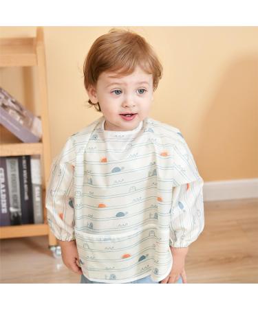 Little Dimsum Waterproof Long-Sleeved Baby Bib with Large Food Pocket - Blue Spaceship Design - Buy Online on GoSupps.com