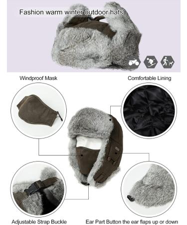 Unisex 100% Rabbit Fur Trapper Ushanka Russian Hat - Windproof Nylon Shell | Army Green - One Size - Buy Online on GoSupps.com