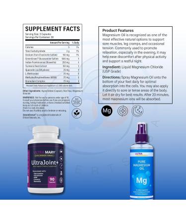 Joint Support UltraMary+(90 Capsules)+Pure Magnesium Oil Spray(300 ml) Combo Glucosamine 1500mg Chondroitin MSM Turmeric & Boswellia Mobility Flexibility & Muscle Relief|Articulaciones & M sculos - Buy Online on GoSupps.com