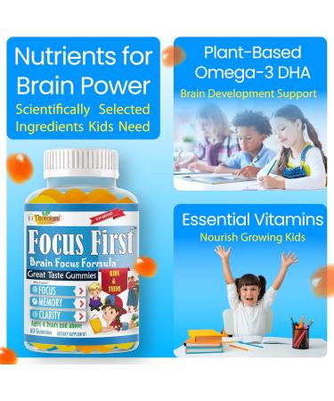 Kids Focus and Attention Supplements Omega 3 Focus Gummies for Kids & Teens | Brain Focus Supplement & Memory Vitamins | Vegan Non-GMO Fruity Flavor 60 Gummies - Buy Online on GoSupps.com