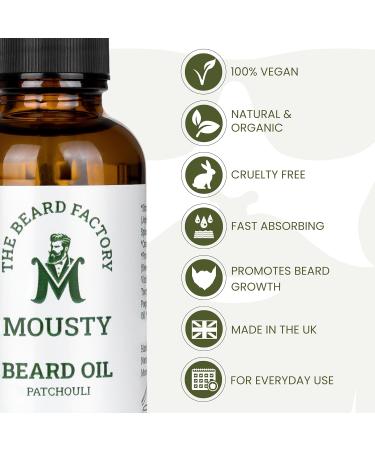 Mousty Beard Oil for Men - All Natural & Organic for Smooth Healthy Facial Hair Growth- Nourishing Formula with Jojoba Argan and Vitamin E Oils - Patchouli - 30ml - Buy Online on GoSupps.com