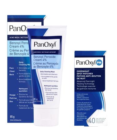 PanOxyl 4% Benzoyl Peroxide Face Wash and 40 Count PM Patches Bundle