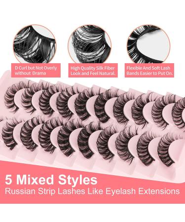 Yawamica D Curly Strip Lashes - 10 Pairs Russian Volume Mixed Natural Wispy Mink False Eyelashes - Buy Online on GoSupps.com