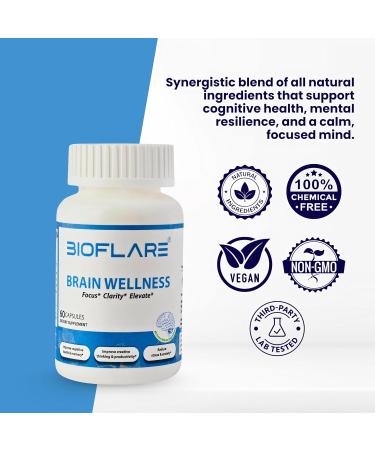 BIOFLARE Brain Wellness Supplements for Memory and Focus and Mental Clarity Natural Nootropic with Ashwagandha Bacopa Monnieri & Ginkgo Biloba Memory Pills & Brain Vitamins 60 Vegan Capsules - Buy Online on GoSupps.com