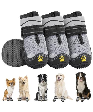 Slowton dog shoes Paw protection 4 pieces of breathable dogs shoes outdoor with non-slip sole adjustable reflective Velcro fastener Hunde boots for small medium and large dogs size 4: width 5.5 cm C.Schwarz-gray-activity (4 pieces)
