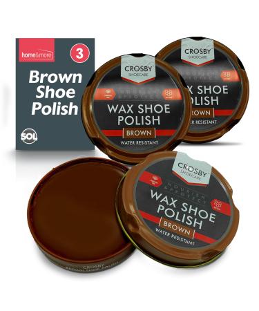 SOL 3pk Brown Shoe Polish | 50ml Tins Brown Boot Polish | Brown Leather Shoe Polish with Beeswax & Carnauba Wax for lasting Shine & Care | Brown Polish Shoes