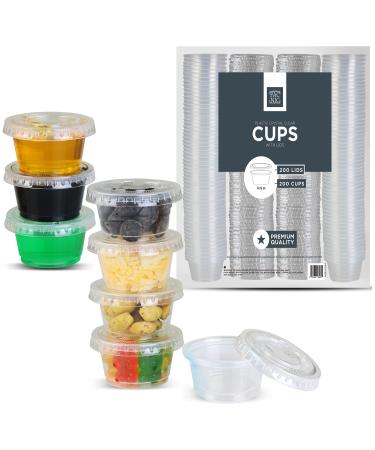 (0.75 Oz) Medicine Cups with Lids - Condiment Containers, Small Sample Cups, Leak-Resistant, Tight fit, Easy Snap-on Lids - Clear and Fully Transparent. (Bulk Pack 200 Cups + 200 Lids) 3/4 OZ - 200 Sets