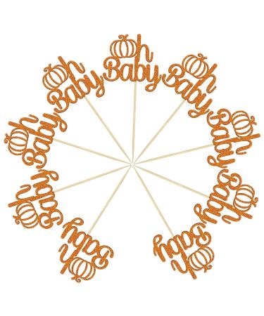 Gyufise 24Pcs Pumpkin Oh Baby Cupcake Toppers - Orange Glitter Fall Theme Picks for Baby Shower, Birthday, Thanksgiving, Halloween Parties - Buy Online on GoSupps.com