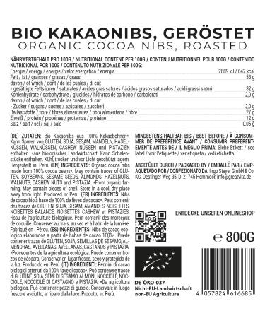 GreatVita Organic Cocoa Nibs 800g - Premium Roasted & Peeled Cocoa Beans from Peru | High-Fiber Topping for Healthy Recipes - Shop Internationally - Buy Online on GoSupps.com