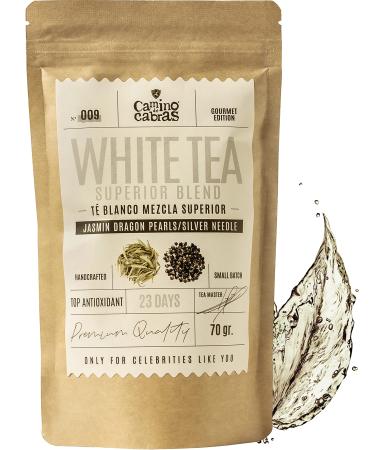 WHITE TEA Superior Blend Hand Harvested - Premium Herbal Tea Selection - Pai Mutan Silver Needle Dragon Pearl Jasmine Tea Mao Feng - All Natural - Loose Leaf Tea 70 g