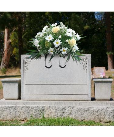 4 Pack 12 Inch Gravestone Flower Saddle for Cemetery Headstones - Rustproof Galvanized Wire Tombstone Holder with Floral Foam - Buy Online on GoSupps.com
