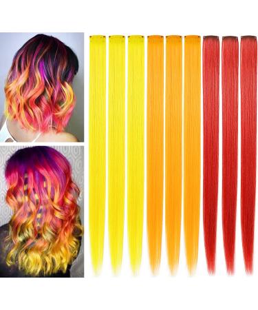 FYHTSD Red&Orange&Yellow Princess Hair Accessories Wig Pieces Clip in Colored Hair Extensions for Girls Halloween Party Highlight Multiple Colors Hairpieces for Women red orange yellow