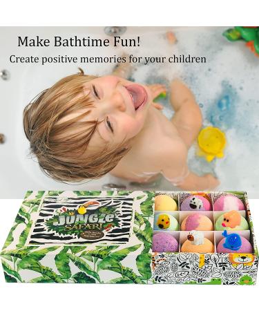 Kids Bath Bombs with Jungle Animal Toys - Set of 12 Organic Fizzies for Gentle & Safe Spa Fun | Birthday Gift for Boys & Girls - Buy Online on GoSupps.com