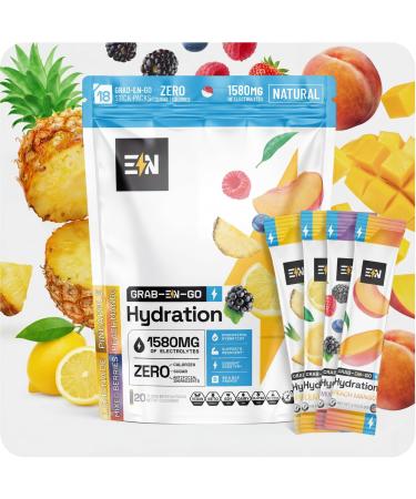 Engineered Nutrition Sugar-Free Electrolyte Powder Packets - Variety Pack - Keto Hydration Packets with Magnesium Potassium & Sodium - Zero Calorie Vegan Non-GMO Gluten-Free - 20 Single Servings Variety 20 Count
