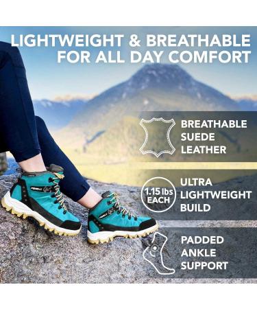 Foxelli Women's Waterproof Suede Hiking Boots - Breathable & Lightweight - Size 8.5 Teal - Buy Online on GoSupps.com